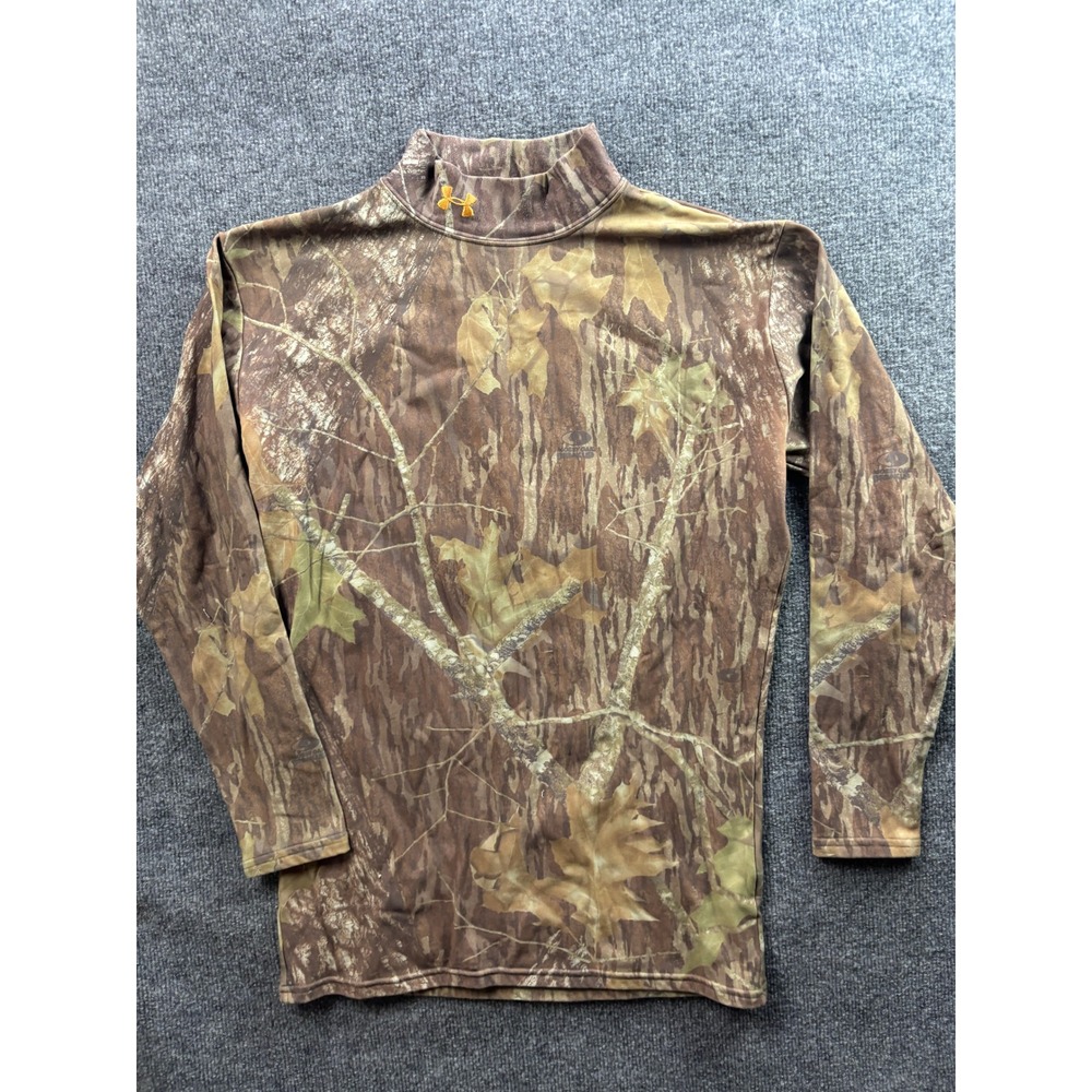 Under Armour Mock Neck Shirt Mens XXL Brown Mossy Oak Camo HeatGear Compression